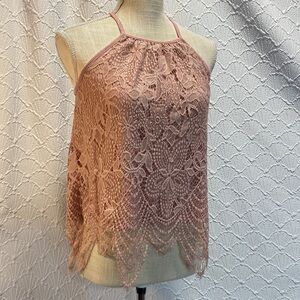 Social‎ Teen size Medium Chic Lace Halter Blouse Dusty Pink stretch dressy boho